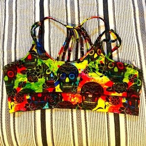 Tie dye skulls Constantly Varied Gear sports bra retired style EGU